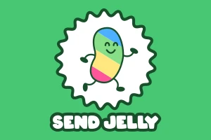 Rainbow-colored jelly bean walking happily